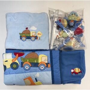 Circo Construction Bedding Set Kids Blue Quilt,Blankets and Mobile Nursery Decor